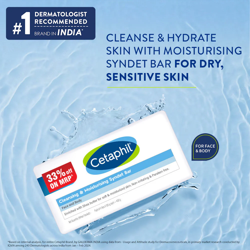 Cetaphil Cleansing Moisturizing Syndet Bar - (4x100gm) - Image 3